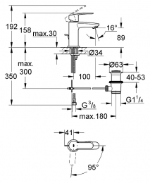 Смеситель для раковины GROHE Eurostyle Cosmopolitan с донным клапаном, уменьшенный, хром (2338720E) фото 2