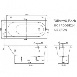 Villeroy & Boch Oberon UBQ 170 OBE 2V-01 Ванна белая (weiss alpin), 170х75, с ножками фото 2