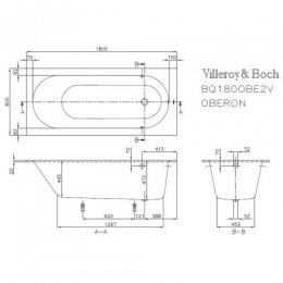 Villeroy & Boch Oberon UBQ 180 OBE 2V-01 Ванна 180x80, с ножками, белая (weiss alpin) фото 2