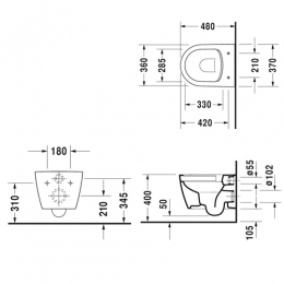 Duravit Me by Starck унитаз подвесной компакт 370*480 без смывного обода с крепежем Durafix фото 2