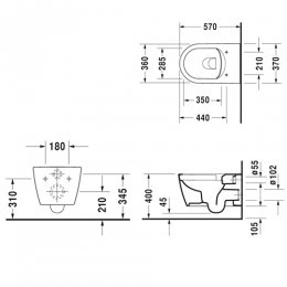 Duravit Me by Starck унитаз подвесной 370*570 без смывного обода с крепежем Durafix фото 2