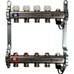 Stout Коллектор из нерж. стали без расход., с клап. вып. воздуха и сливом 4 вых. фото