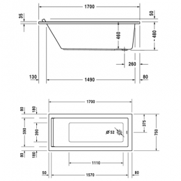 Duravit STARCK NEW Ванна прямоугольная 1700 х 750 мм, встраиваемая или для панелей NEW фото 2