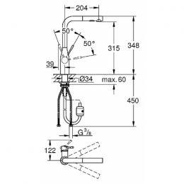 30270000 Grohe Essence New Смеситель однорычажный для мойки с выдвижным изливом с аэратором, L-излив фото 3