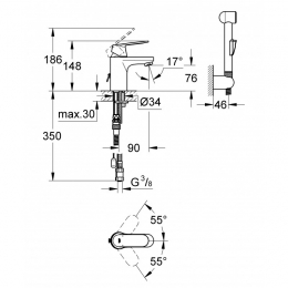 Grohe Eurosmart Cosmopolitan Смеситель однорычажный для раковины с гигиеническим душем фото 2