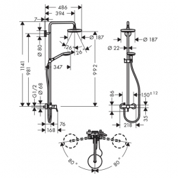 Hansgrohe Croma Select S 180 2 Jet Showerpipe со смесителем фото 2