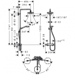 Hansgrohe Croma Select Е 180 2 Jet Showerpipe фото 2