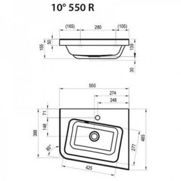 Ravak Умывальник 10° 550 R белый c отверстиями фото 2